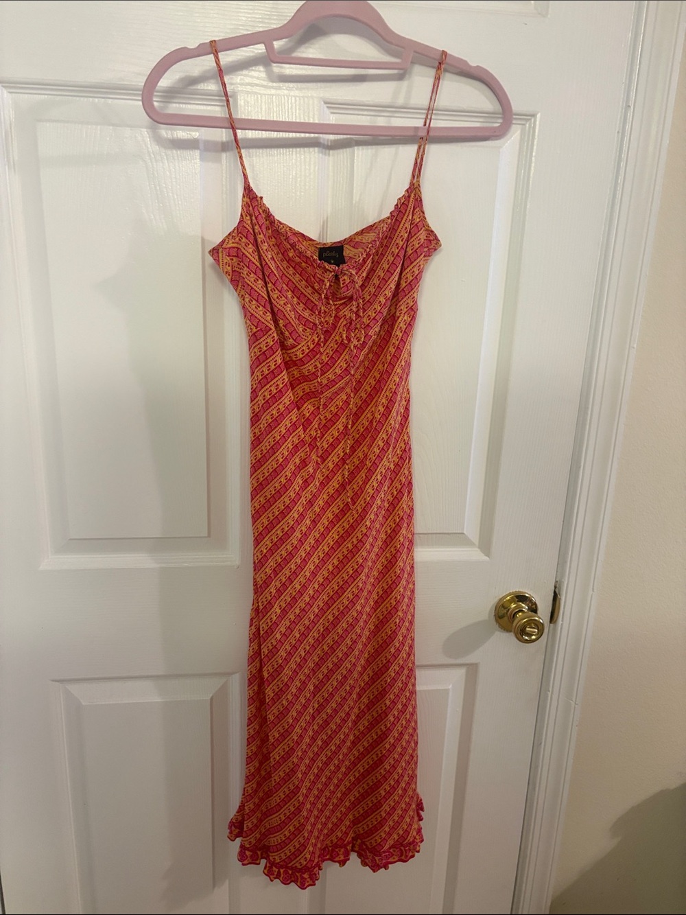 Plenty Pink and Orange Printed Spaghetti Strap Summer Midi Dress